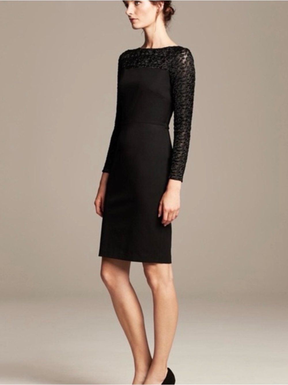 Roland Mouret for Banana Republic Dress Black Sheer Long Sleeves Black Womens 10